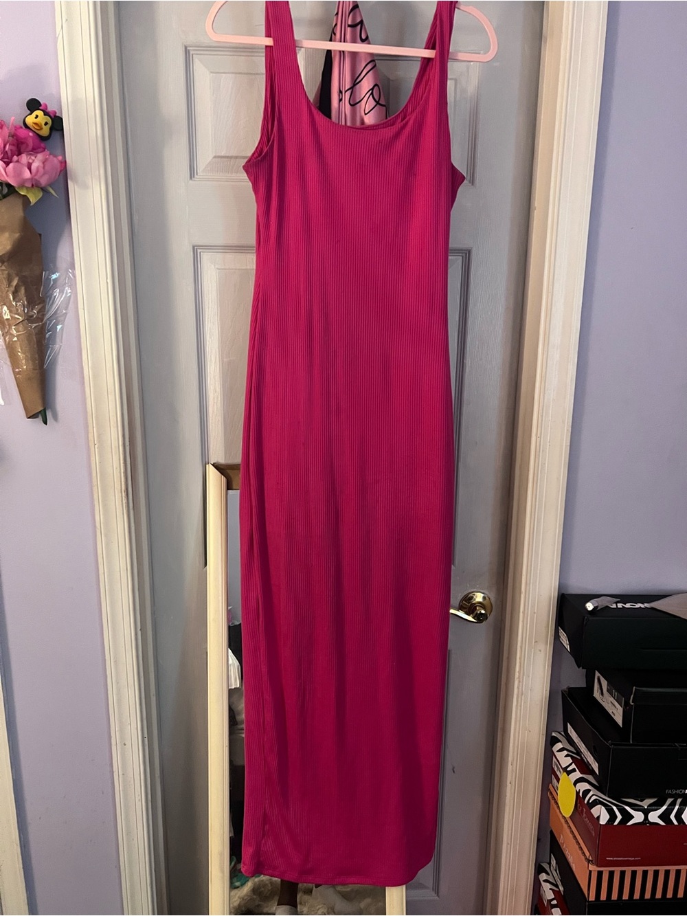 Fashion Nova Sleeveless Ribbed Maxi Dress - Hot Pink